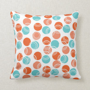 Koral Orange, kalk, turkos, Retro Polka dots Kudde