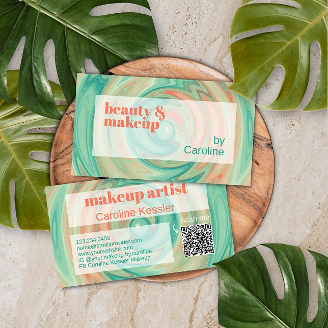 Koral Orange Livlig Jade Grön Abstrakt Konst Mönst Visitkort (Skapare uppladdad)