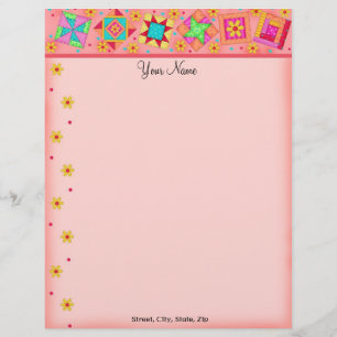 Koral Orange Patchwork Quilt Blocks Letterhead Brevhuvud
