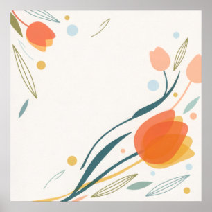 Koral Orange Tulpaner Modern Minimal Floral Affisc Poster
