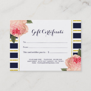 Koral Peonies and Navy Rand Gift Certificate Rabattkort