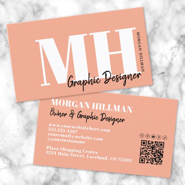 Koral Persika Elegant Minimalist Monogram Visitkort (Coral Peach Elegant Minimalist Monogram Business Card)