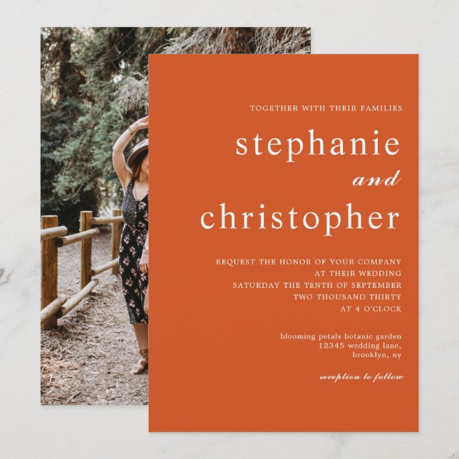 Koral Photo Bröllop med enkel minimal Chic Inbjudningar (Fram/baksida)