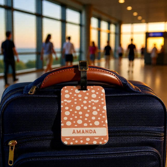 Koral prickig personlig namn bagagebricka (Coral Polka Dot Personalized Name Luggage Tag)