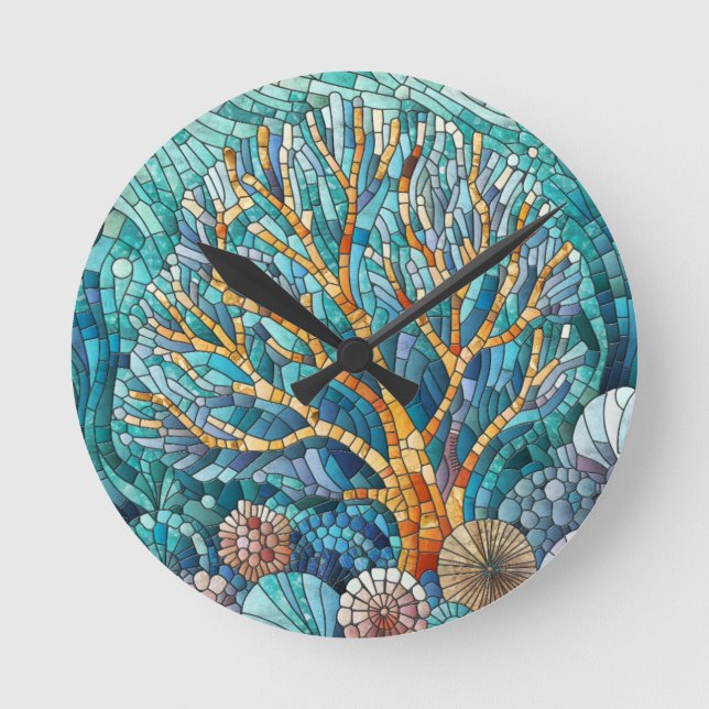Koral Reef mosaic art Rund Klocka (Framsida)