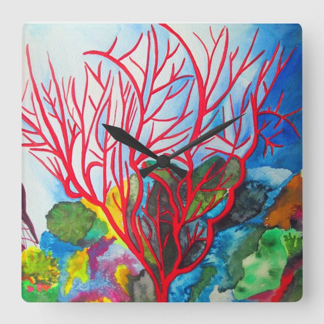 Koral Reef Underbar Barrier Reef Ocart Fyrkantig Klocka (Framsida)