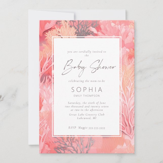 Koral Reef Vibrant Baby Shower -  rosa Inbjudningar (Framsida)