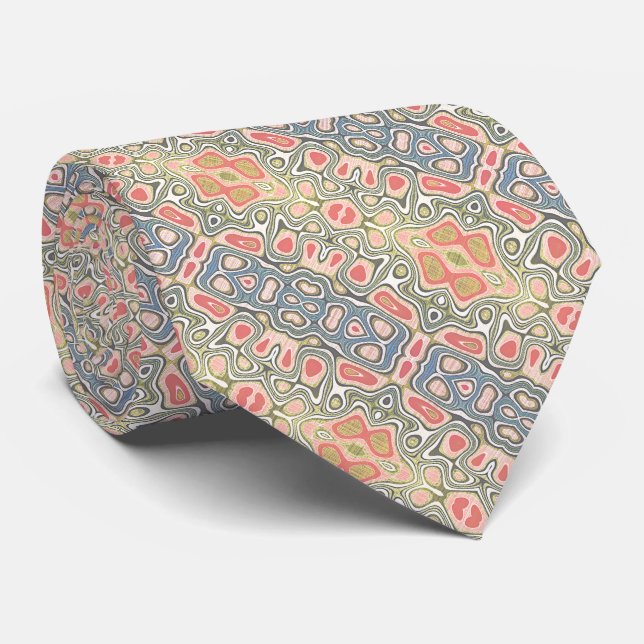 Koral Röd Grön Pastell Blå Nouveau Deco Mönster Slips (Rullad)