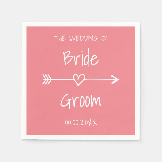 Koral rosa bohemian stil pappra bröllop pappersservett (Framsidan)