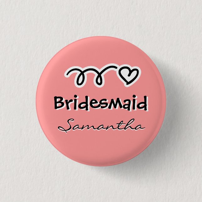 Koral rosa bridesmaid-knappar | PERSONLIG NAMN Knapp (Framsida)