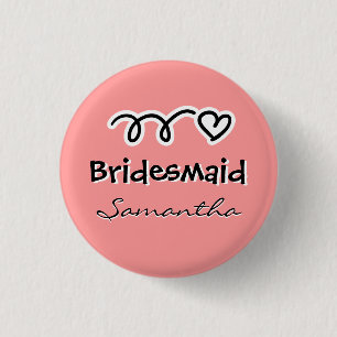 Koral rosa bridesmaid-knappar personlig namn knapp