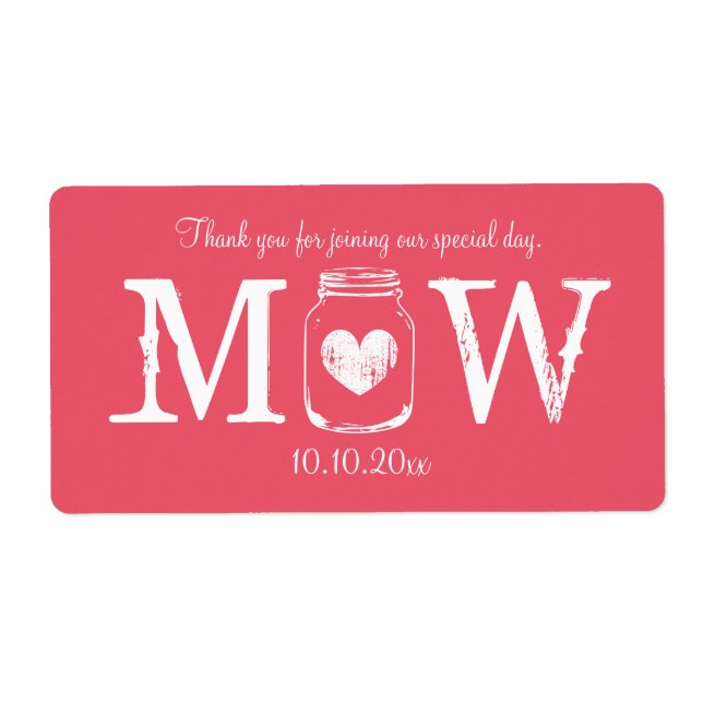 Koral rosa Mason burk bröllop vattenflaska-etikett Fraktsedel (Framsidan)