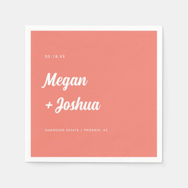 Koral Rosa Minimalistisk Bröllopsskrift Pappersservett (Framsidan)