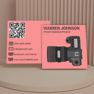 Koral Rosa Modern Fotograf QR-kod Fyrkantigt Visitkort