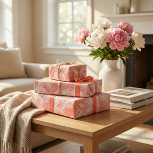 Koral Rosa och Vit marmor-liknande Vätska Mönster Presentpapper