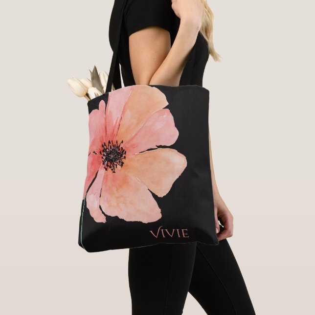 Koral Rosa Poppy Anpassningsbar Tote Bag Tygkasse (Närbild)