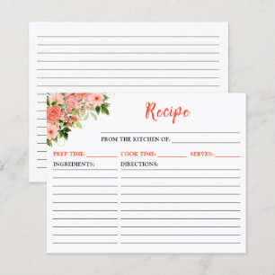 Koral Rosa Röd ros Blommigt Recept Card