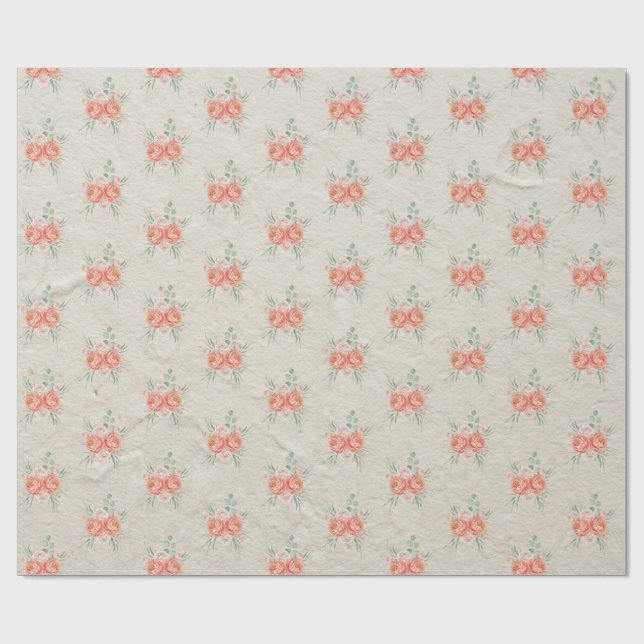Koral Rosa Roséguld Blommönster Presentpapper (Platt)
