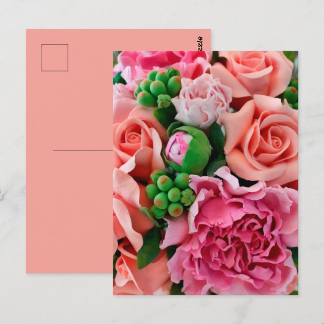 Koral & Rosa Tearosblommor Vykort (Fram/baksida)