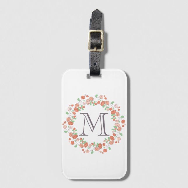 koral rosor krans monogram bagagebricka (Framsida vertikal)