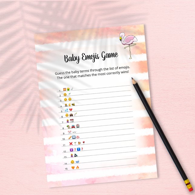 Koral Stripe Flamingo Baby Emojis-spelkort Inbjudningar (Skapare uppladdad)