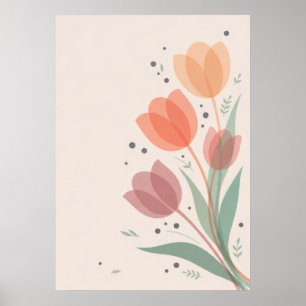 Koral Terrakotta Tulpaner Minimalistisk Botanisk A Poster