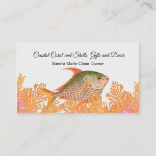 Koral Tropical Fish Black White Simple Coastal Visitkort
