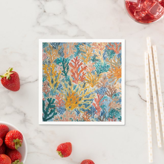 Koral Turkos Gul Orange Strandig Pappersservett (Insitu)