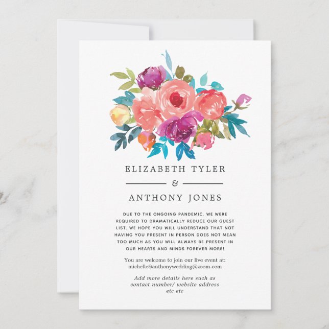 Koral, turkos och Lila Reduced Guest List Meddelande (Framsida)
