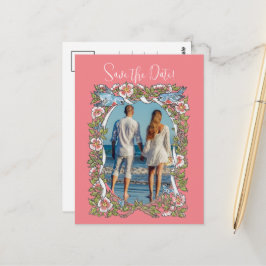 Koral Vild blomster Fågel Kant Spara datum Foto Vykort
