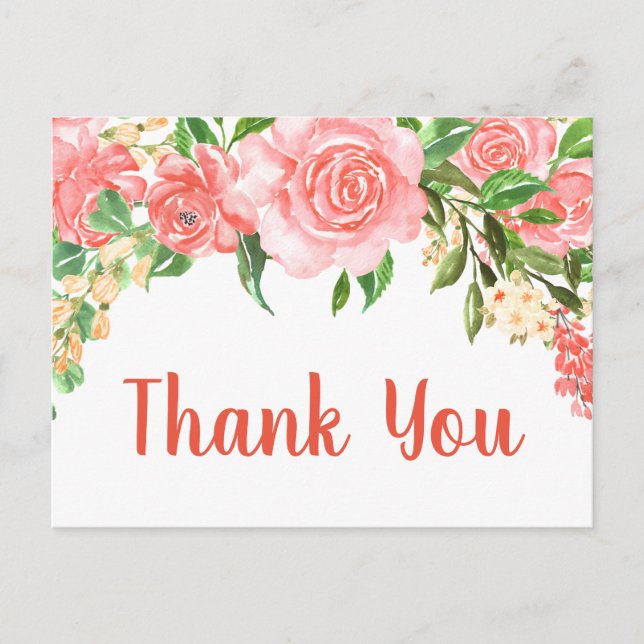 Korala Rosa Akvarellrosor Tack Vykort (Framsida)