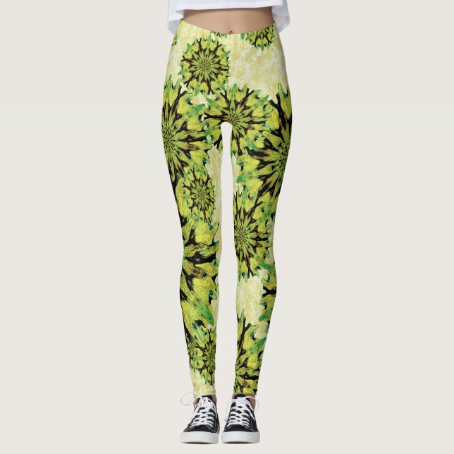 Koralcirklar Tropiska Gröna Leggings (Framsida)