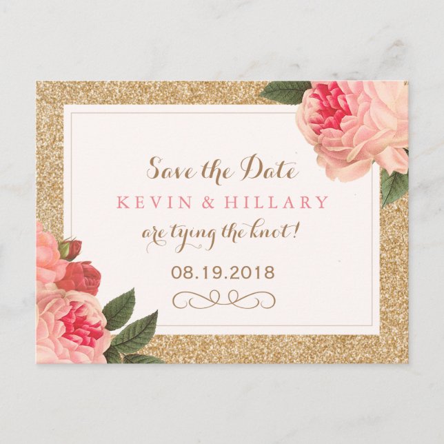 Koralfärgade pioner Spara datum vykort (Framsida)