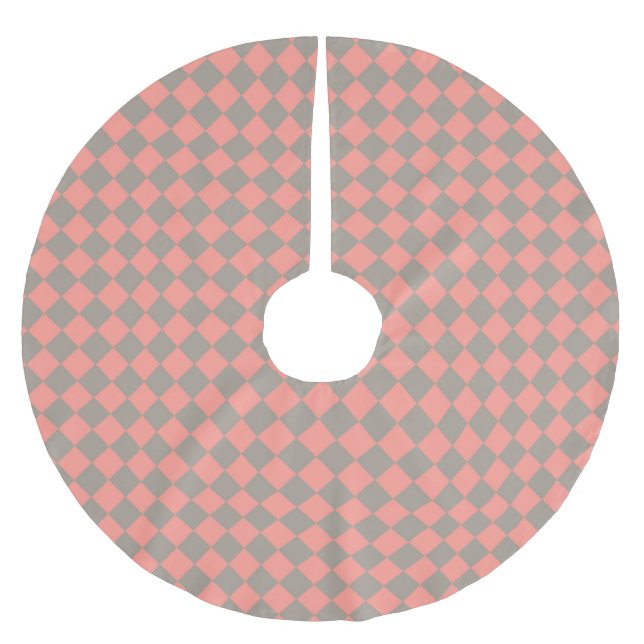 Koralgrå rutdiamondmönster julgransmatta borstad polyester (Framsidan)