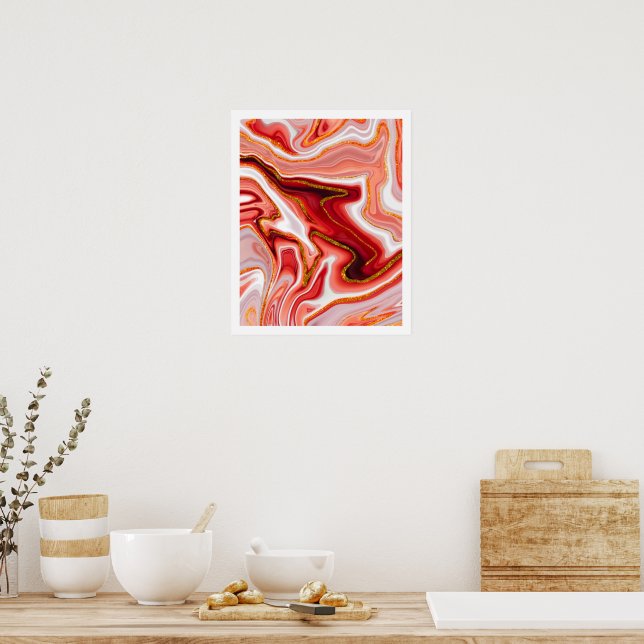 Koralguld Abstrakt Marmor Fluidkonst Poster (Kök)
