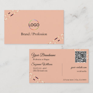 Koralj med Rosa Guld Linjer Logo och QR-kod Klassi Visitkort