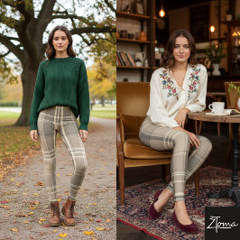 Koralj och Salvia-rutig Leggings