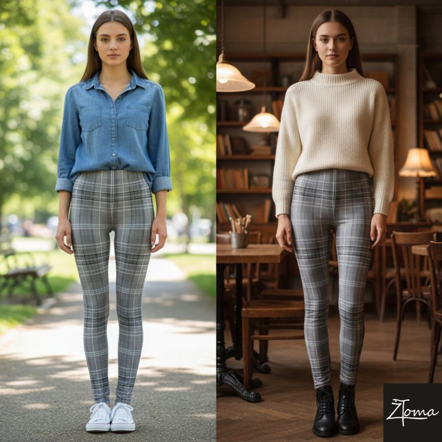 Koralj och Salvia-rutig Leggings (Skapare uppladdad)