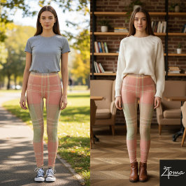 Koralj och Salvia-rutigt Leggings