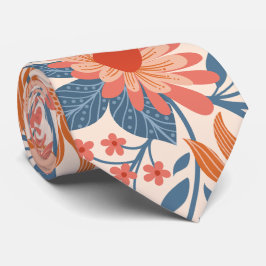 Koralj och turkos trädgårdsblomning på mjuk beige slips