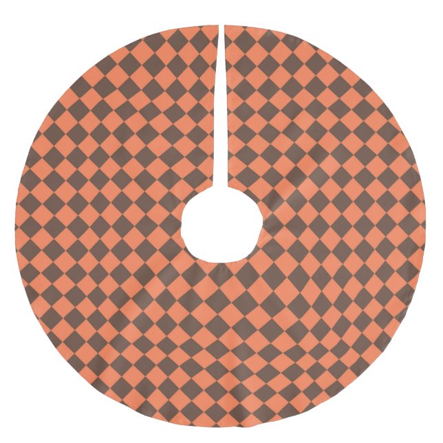 Koraljbrun rutig diamantmönster julgransmatta borstad polyester (Framsidan)