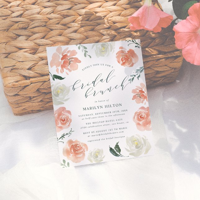 Korall Akvarell Blommig Bröllopsbrunch Shower Inbjudan Vykort (Skapare uppladdad)