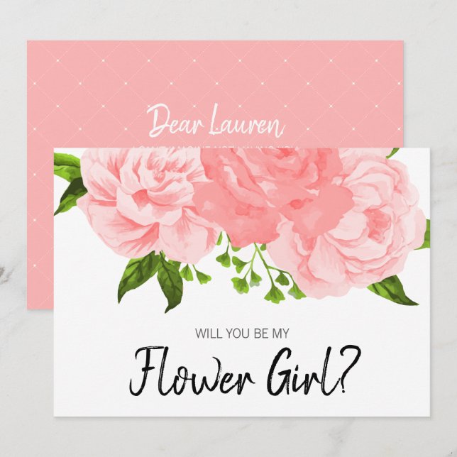 Korall Akvarell Blommig Var Min Blomsterflicka Kor Inbjudningar (Fram/baksida)