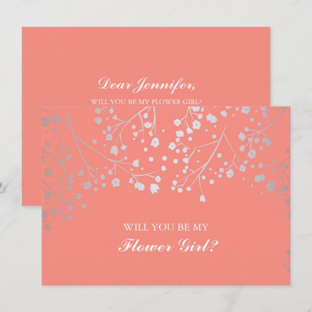 Korall Baby's Breath Bröllop Blomsterflicka Inbjud Inbjudningar (Fram/baksida)