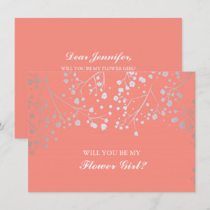 Korall Baby's Breath Bröllop Blomsterflicka Inbjud Inbjudningar
