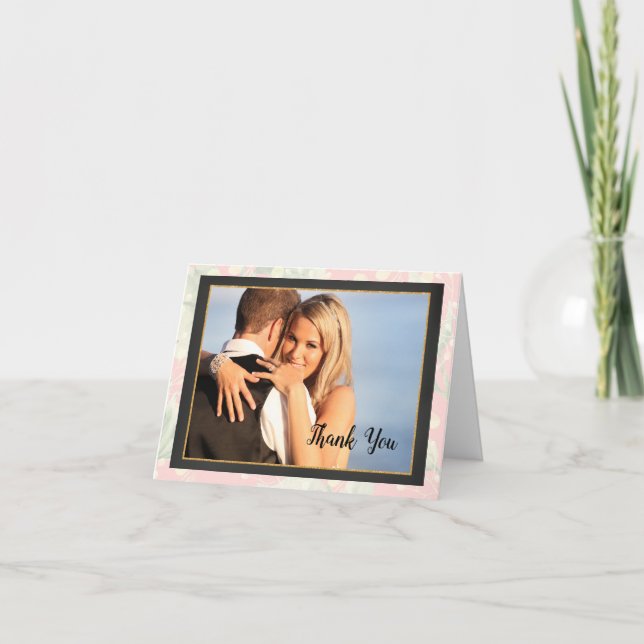Korall Blommig Foto Bröllop Tack Kort (Framsida)