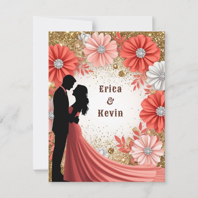 💍 Korall Blommig Guld Förlovningspar 💍 OSA Kort (Framsida)