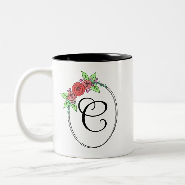 Korall Blommig Monogrammerad Mugg (Vänster)