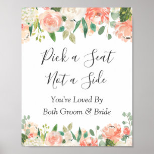 Korall Blommig Välj En Stol Bröllopsskylt Poster