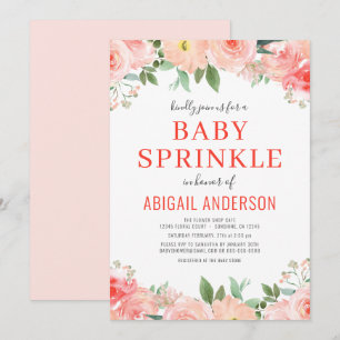 Korall, Blommigt, Baby, vattenfärg Inbjudningar